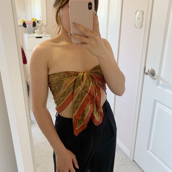 Vintage scarf | silky brown colour - Picture 3 of 9